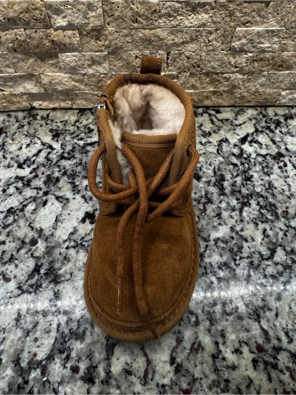 UGG Kids Chestnut Suede Lace-Up Boot with Shearling Trim LEFT FOOT ONLY 8